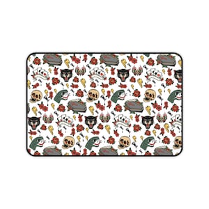Tattoo Flash Pattern Desk Mat | Skull, Snake, Rose, Panther Illustrations