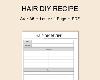 DIY Recipe Card, Recipe Template, Haircare Planner