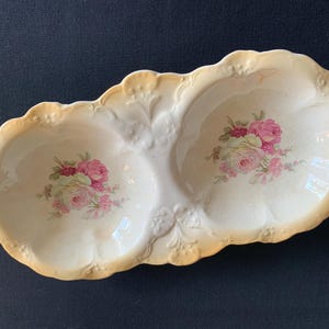 Old Foley Double Bowl Serving Dish with Roses-Vintage China Piece with Roses
