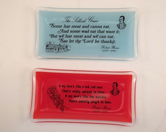 Robert Burns Trinket Dishes- 2 Small Glass Trays - Selkirk Grace