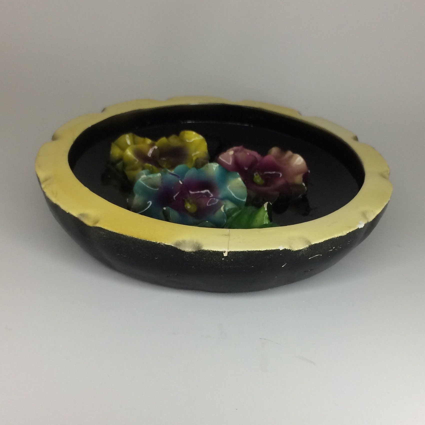 Vintage favor Ware Chalkware Pansy Plaque J.h.grand Jeweller, Hamilton