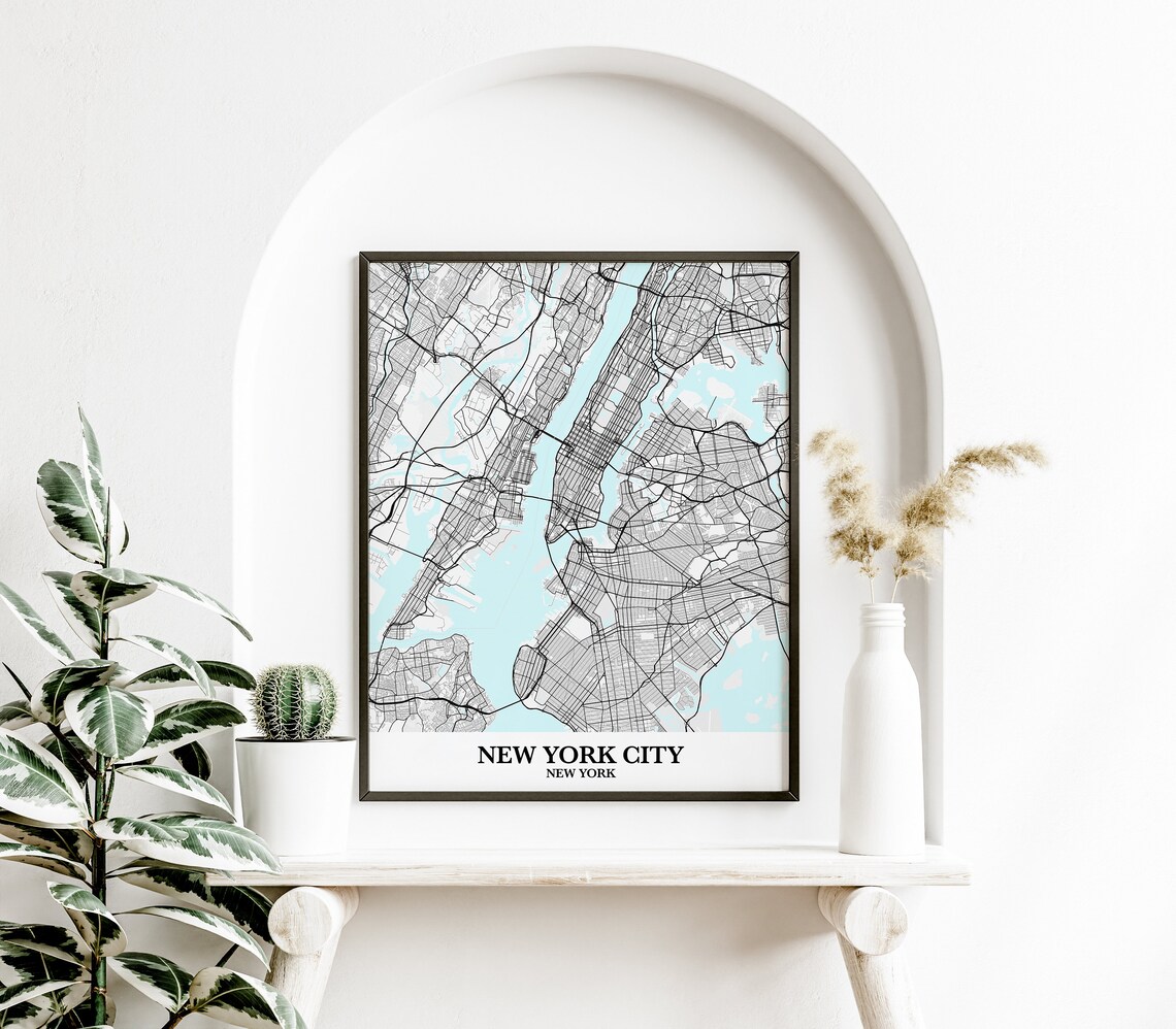 New York City, New York, America City Map Print, Wall Art, Digital ...