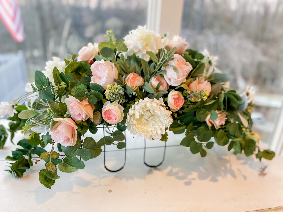 Headstone Saddle Arrangement / Summer Grave Arrangement / Etsy