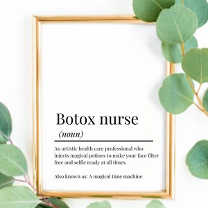 Botox nurse definition print - salon decor - aesthetician print - aesthetics salon poster - beauty room