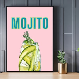 Mojito print - cocktail print - cocktail bar print - home bar print - retro cocktail print