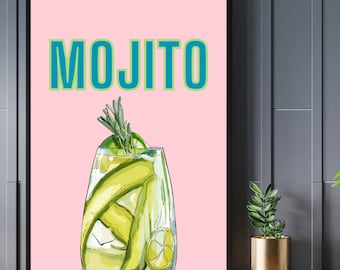 Mojito Druck - Cocktail Druck - Cocktail Bar Druck - Home Bar Druck - Retro Cocktail Druck