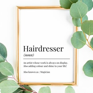Hairdresser definition - gift for hairstylist- hair salon decor- salon decor- hairdresser gift- printable gift for hairstylists