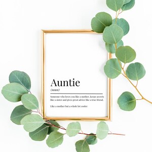 Auntie definition print | auntie print | digital download | auntie gift | gifts for family | definition print