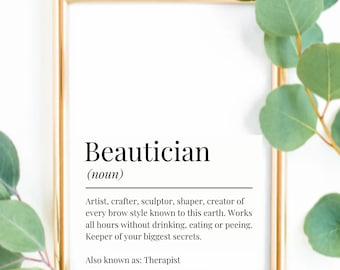 Beautician definition print, beautician print, salon wall art - beauty salon decor - salon accessories- beautician gift - trend