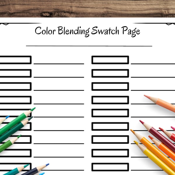 PRINTABLE Blank Color Chart - 34 Color Blending Swatch Page for Gel Pens, Markers, Colored Pencils, Fine Tip Markers Adult Coloring