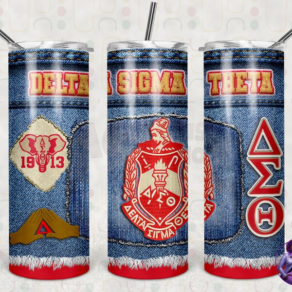 Sorority Tumbler Wrap for Sublimation png 20 ounce - Delta Sigma Theta - Denim Look