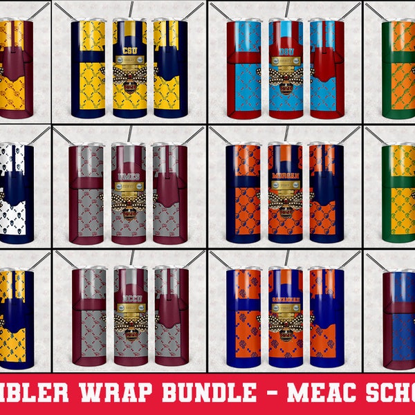 HBCU Designer Tumbler Wrap for Sublimation png 20 ounce - MEAC School Bundle