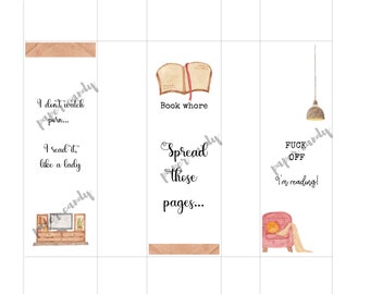 Printable: Three Funny Bookmarks - Book whore, F-off I'm reading, I don't watch porn... I PDF I PNG