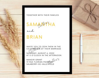 Printable Minimalist Black and Gold Wedding Invitation