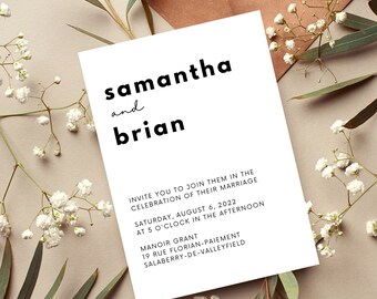 Printable Minimalist Black and White Wedding Invitation