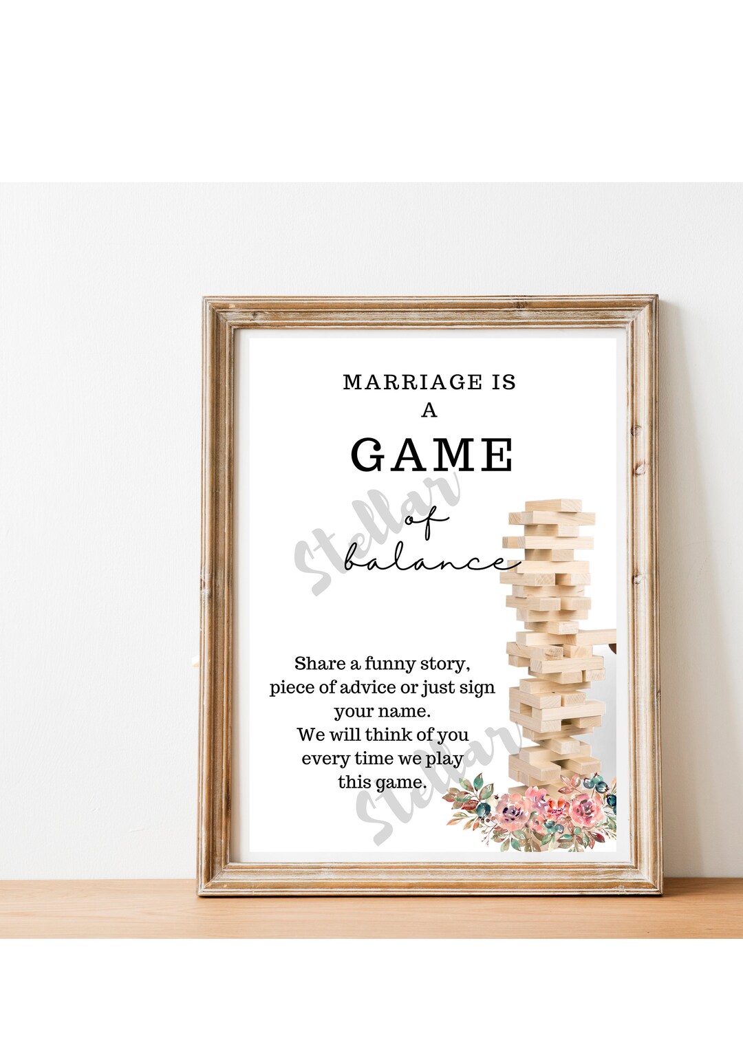 Jenga Marriage is a Game of Balance Wedding Sign Printable PDF