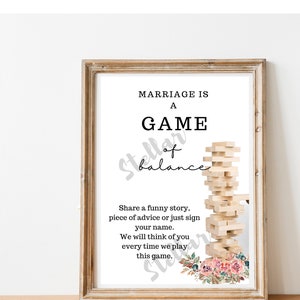 Jenga - Die Ehe ist ein Spiel der Balance - Hochzeitsschild - Printable - PDF - PNG
