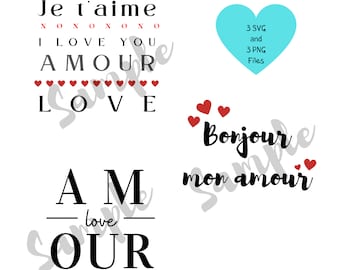 Je t'aime - I love you - Valentine's French - PNG SVG Bundle for printing and cutting