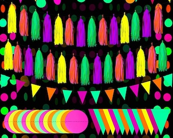 Neon Party Set/Black Light Reactive Decorations/Glow Party Supplies