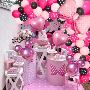 Minnie Theme Balloon Garland Kit/116 Pcs Pink, Black ,Polka Dot Balloon Arch with Bow Foil Balloons