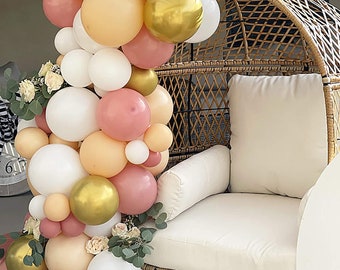 Rosa polvoriento, rubor, blanco y dorado Kit de guirnalda de globos, 106 piezas Decoración de arco de globo para baby shower, fiesta de compromiso, boda