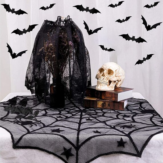 Halloween Tischdecke Spinnennetz - Schwarz Spitze Für Tisch & Kamin