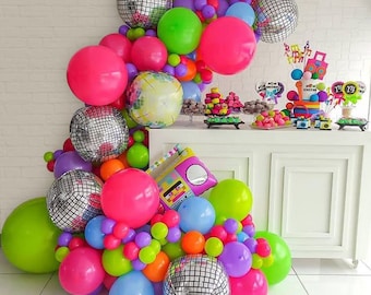 Retro Party Disco Balloon Garland, Back to 80s 90s Party Decorations