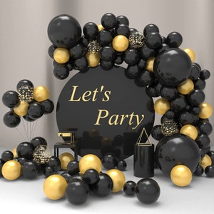 Black & Gold Balloon Arch Garland Kit, 108 Pcs Metallic Gold Balloons, Graduation Party Decor