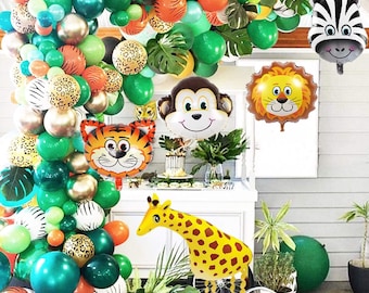 Jungle Theme Party Balloon Garland , Animal Head Balloons Kit ,Safari Balloon Arch Decor