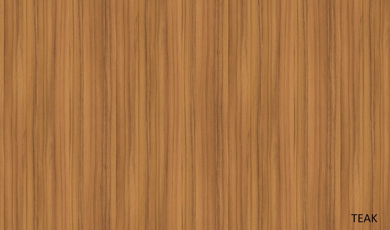 May include: A close-up of a wood grain texture with a light brown color. The wood grain is straight and has a smooth finish. The text "TEAK" is in the bottom right corner of the image.