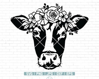 Download Cow With Flowers Etsy