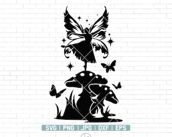 Hada en Seta svg / Hada en Jardín Svg / Hada Encantada Svg / Hada Svg / Hada Mágica Svg / Hada Silueta / Png Dxf Jpg Eps