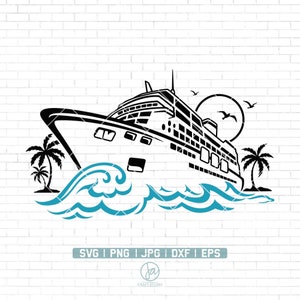 Cruise Ship SVG | Beach Vacation Clipart | Ship svg | Yacht svg | Ocean Liner Svg | Nautical Travel Svg | Island Getaway | Png Dxf Eps