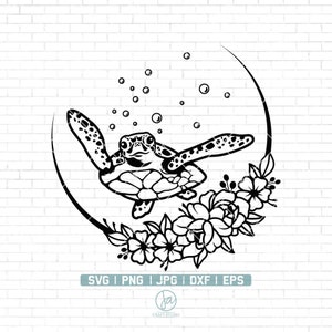 Tortuga Floral Svg / Tortuga Marina svg / Tortuga de Flores svg / Tortuga svg / Tortuga con marco de flores svg / Tortuga de Playa svg / Ocean Animal svg