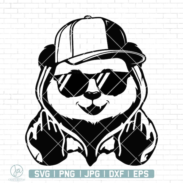 Panda Middle Finger Svg | Cute Panda Svg | Gangster Panda Svg | Cool Hip Hop Panda Svg | Cute Hip-Hop Svg For Cricut | Panda Png | Png Dxf