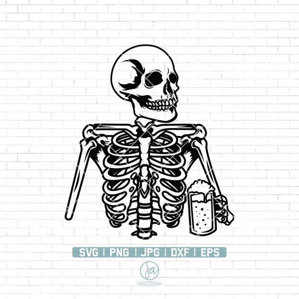 Skeleton Drinking Beer SVG | Lager SVG | Draft Beer SVG | Alcoholic Drink Bar Pub Drunk Alcohol | Cricut & Silhouette | Digital Png Dxf Eps