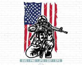 US Veteran SVG | American Soldier svg | Veteran Soldier with Flag svg | US flag svg | Soldier Cut File | Veteran Shirt | Png Dxf Jpg Eps