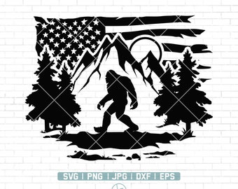 Bigfoot SVG | Big Foot SVG | Wild Monster Svg | Yeti Svg | Big Foot Svg Cut Files for Cricut | American Flag Svg | Clipart | Png Jpg Dxf Eps