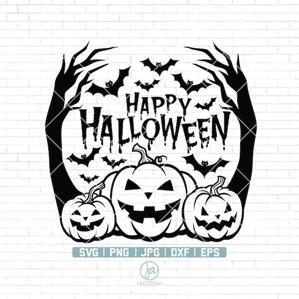 Happy Halloween Svg File | Happy Halloween Sign | Pumpkin Svg | Bat Svg | Halloween Shirt | Halloween Cricut File | Svg files for Cricut