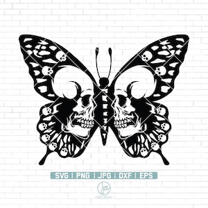 Fichier Svg papillon crâne | Squelette SVG | Papillon Svg | Clipart papillon | Sticker papillon | Fichiers SVG pour Cricut et Silhouette