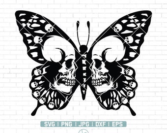 Fichier Svg papillon crâne | Squelette SVG | Papillon Svg | Clipart papillon | Sticker papillon | Fichiers SVG pour Cricut et Silhouette