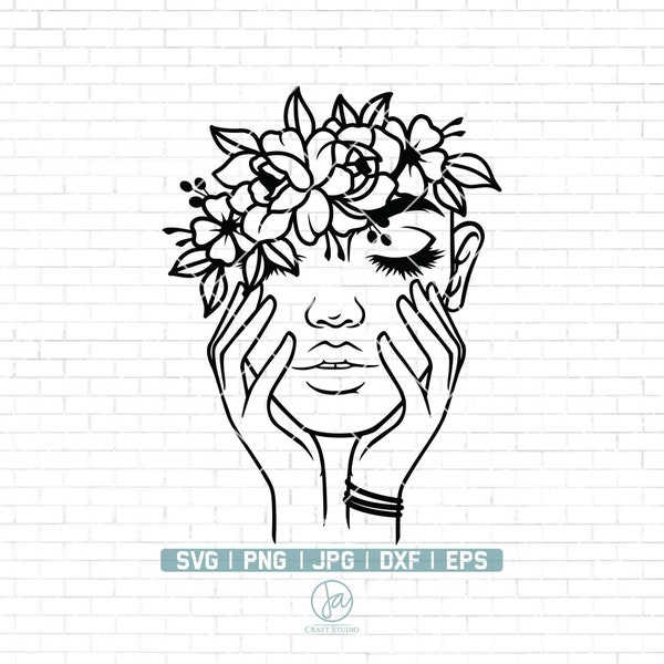 Floral femme Svg Fichier | Fleurs SVG | Silhouette Femme avec fleur Svg | | Floral Svg Floral Woman Svg File pour Cricut et Silhouette