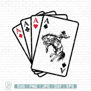 Karty do gry kowboja Western Svg | Karty do gry Png | Rodeo Svg | Kowboj Svg | Kowboj zachodni na koniu Svg | Kowboj rodeo Svg | Png Dxf