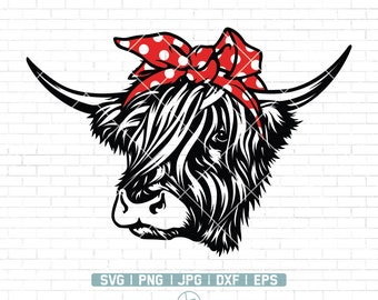 Highland Cow Bandana SVG | Cow image | Highland Heifer svg | Cow Png | Cow with Flower Crown SVG | Cow cut file | Cow Svg File for Cricut