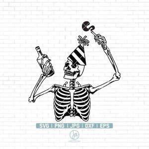 Party Skull Svg | Party Skeleton Svg | Skeleton SVG | Gothic Decal T-Shirt Sticker Decoration | Party Svg Files for Cricut | Png Dxf Jpg Eps