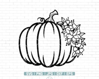 Bloemen Pompoen SVG | Herfstoogst SVG | Pompoen met Bloemen SVG | Halloween Svg | Herfst decoratie | Bestanden knippen voor cricut en Silhouette