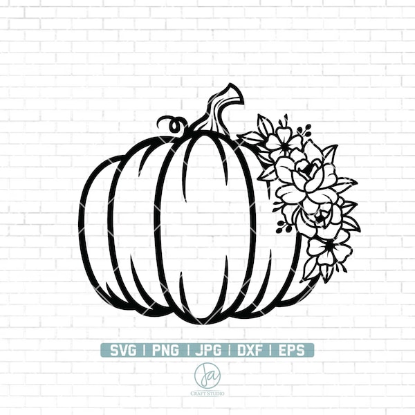 Blumen Kürbis SVG | Herbst Ernte SVG | Kürbis mit Blumen SVG | Halloween Svg | Herbstliche Dekoration | Schnittdateien für Cricut und Silhouette