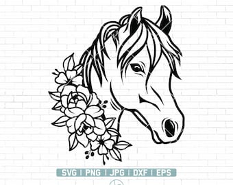 Horse Svg | Floral Horse Svg | Horse with Flowers Svg | Horse Cut File | Animal Face Svg | Horse Svg Cut Files for Cricut | Png Dxf Eps Jpg
