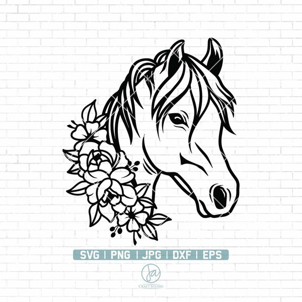 Horse Svg | Floral Horse Svg | Horse with Flowers Svg | Horse Cut File | Animal Face Svg | Horse Svg Cut Files for Cricut | Png Dxf Eps Jpg