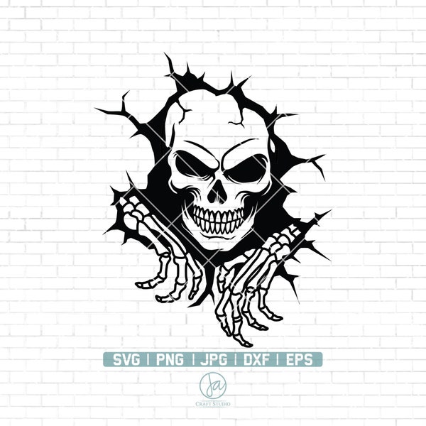 Skull In The Wall File File | Skeleton Coming Out of the Wall Svg | Horror Svg | Skeleton Svg | Skull Svg Cut Files | Png Dxf Jpg Eps